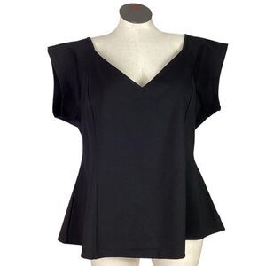 City Chic Peplum Top Women XXL 24W Black V Neck Cap Sleeve Rayon Blend Stretch